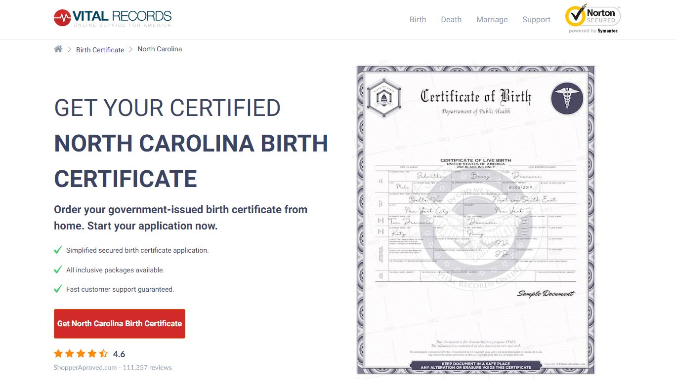Get your certified North Carolina Birth Certificate - Vital Records Online