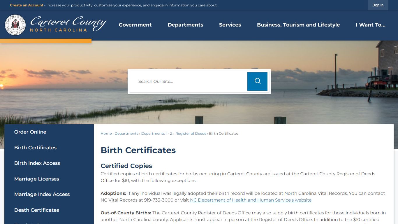 Birth Certificates | Carteret County, NC - Official Website