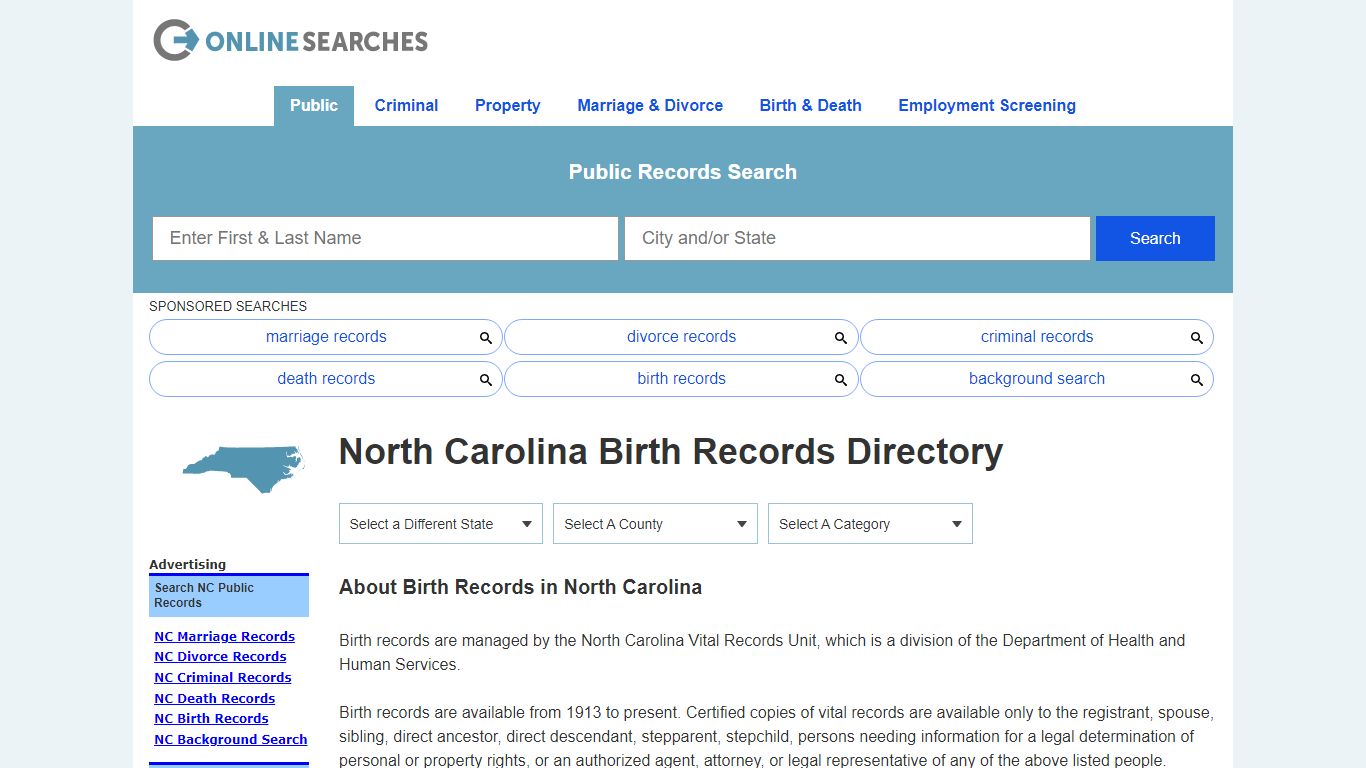 North Carolina Birth Records Search Directory